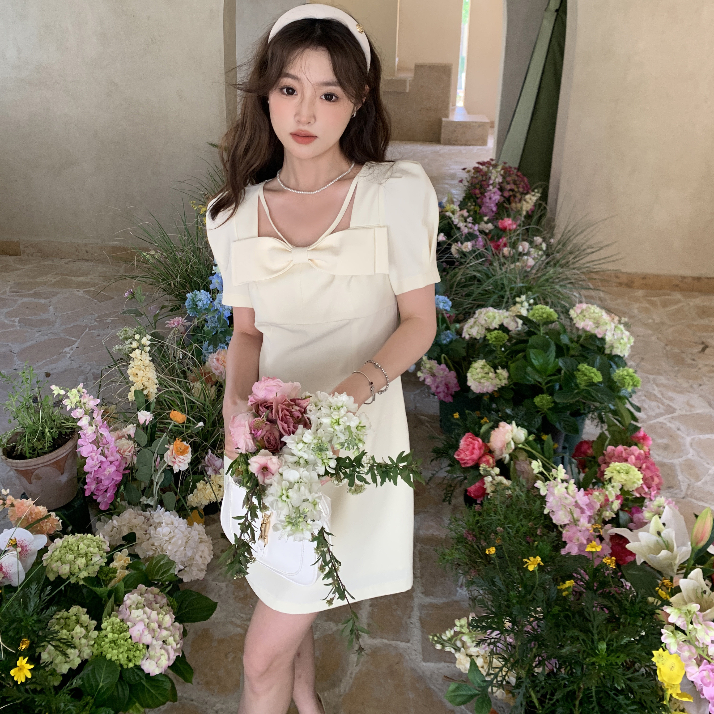 (现货）2025新款夏季法师显瘦泡泡袖连衣裙2C123-P105-K158,女装连衣裙,2C123