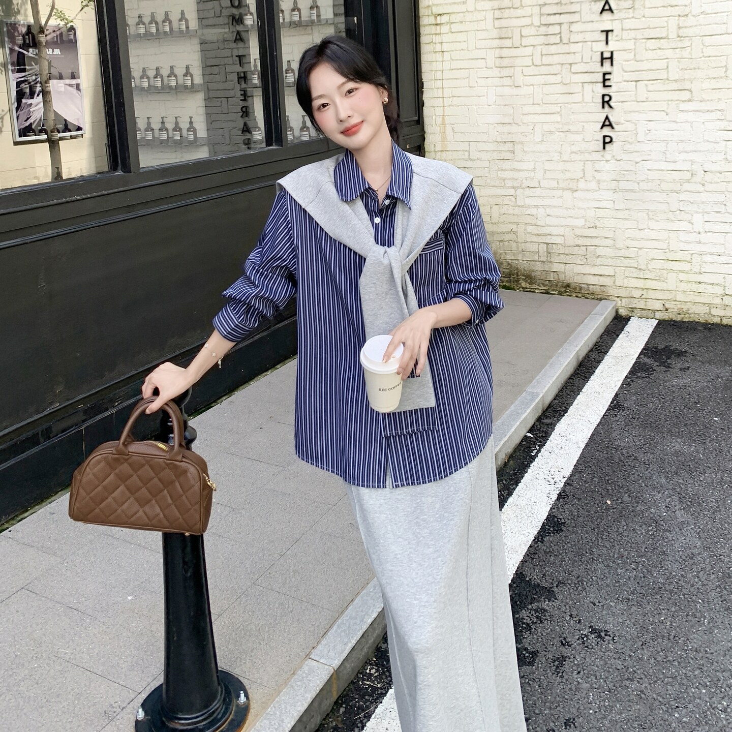 现货春季条纹衬衫时尚休闲三件套套裙2C098-9020P185K278,女装套装/套裙,2C098