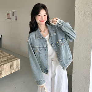 浅蓝色牛仔外套女春秋2025新款韩系设计感超好看宽松休闲夹克上衣图片