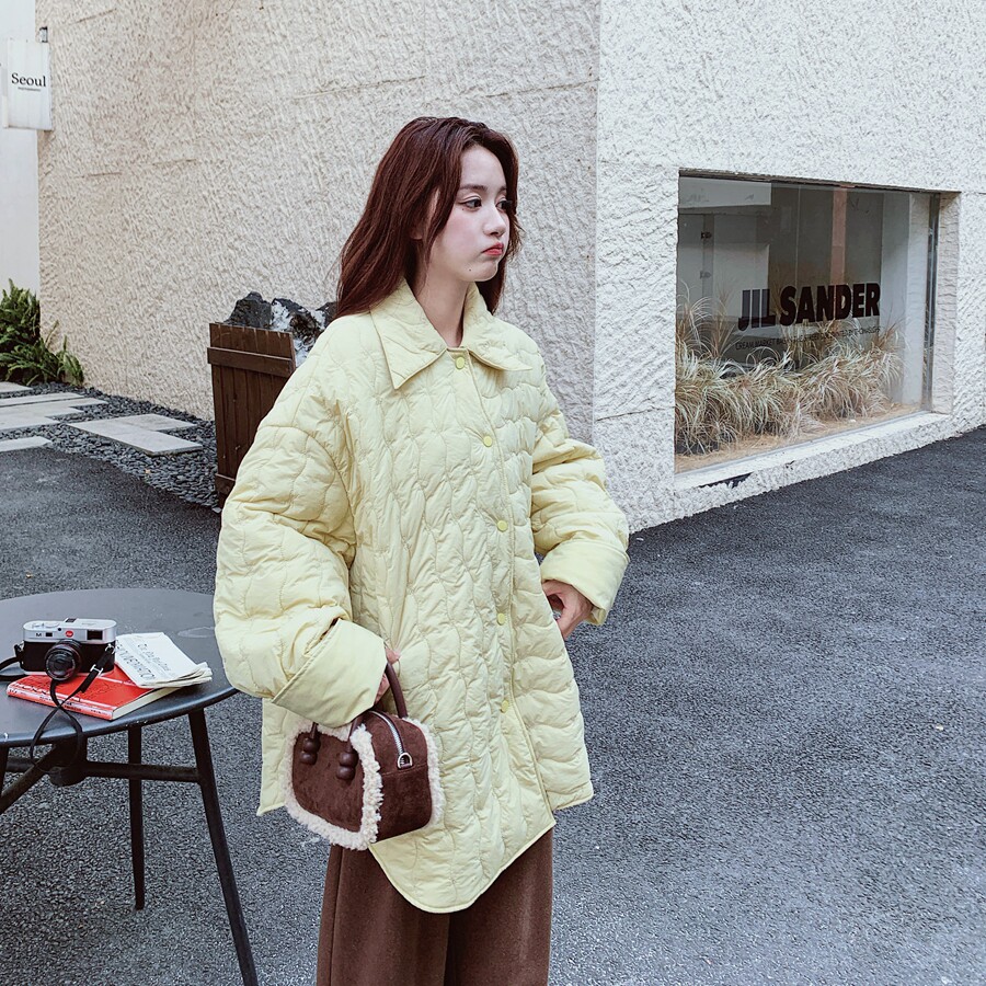 【新款】2C137-8263-P165-K258轻芥黄不规则绗线棉服,女装棉衣/棉服,2C137