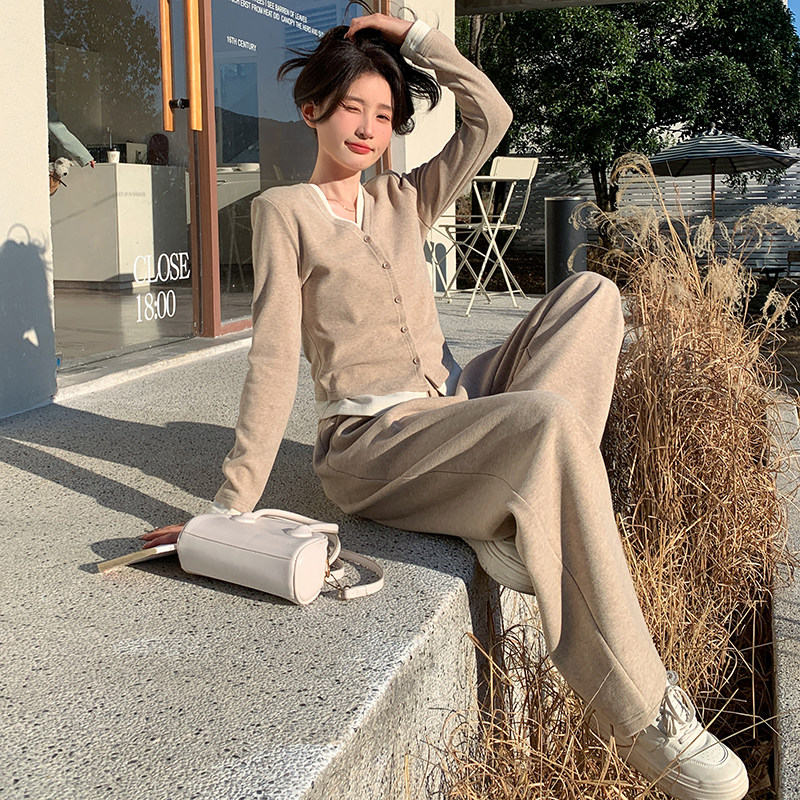 【档口大货】修身显瘦时尚针织上衣阔腿裤套装女4101-P150-K218,女装套装/套裙,2C126