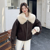 现货咖色蛋白皮羊卷毛羽绒内胆羽绒服外套5825-P255-K378，女装羽绒服，2C159