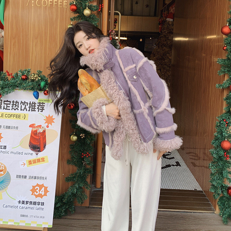 皮毛一体外套女2024冬加绒加厚高级感上衣超好看宽松学生炸街棉服图片