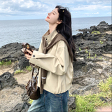 韩系小个子气质时尚百搭夹克卡其色针织披肩休闲短外套秋，女装短外套，2C159