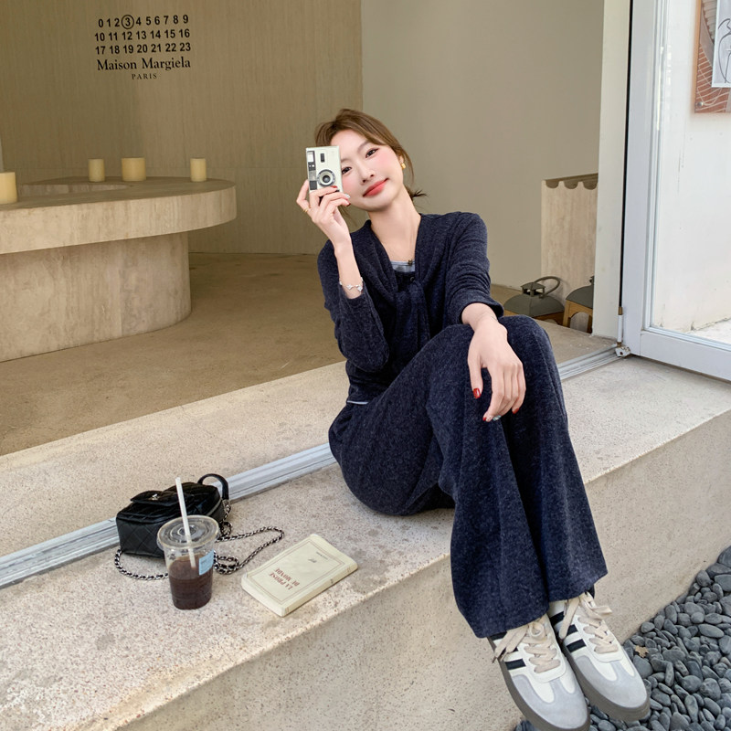 时髦精穿搭套装女2025春季新款韩系休闲上衣披肩高腰阔腿裤三件套,女装套装/套裙,2C266