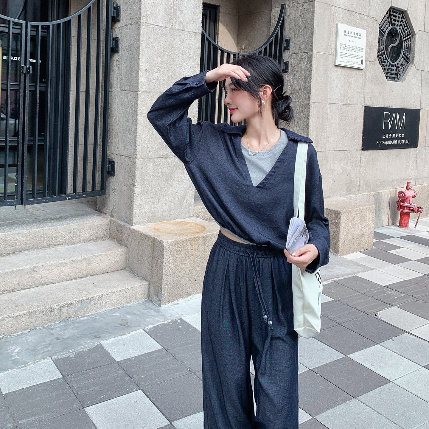 【新品现货】假两件上衣阔腿裤时尚两件套装5101-P160-K238,女装套装/套裙,2C126