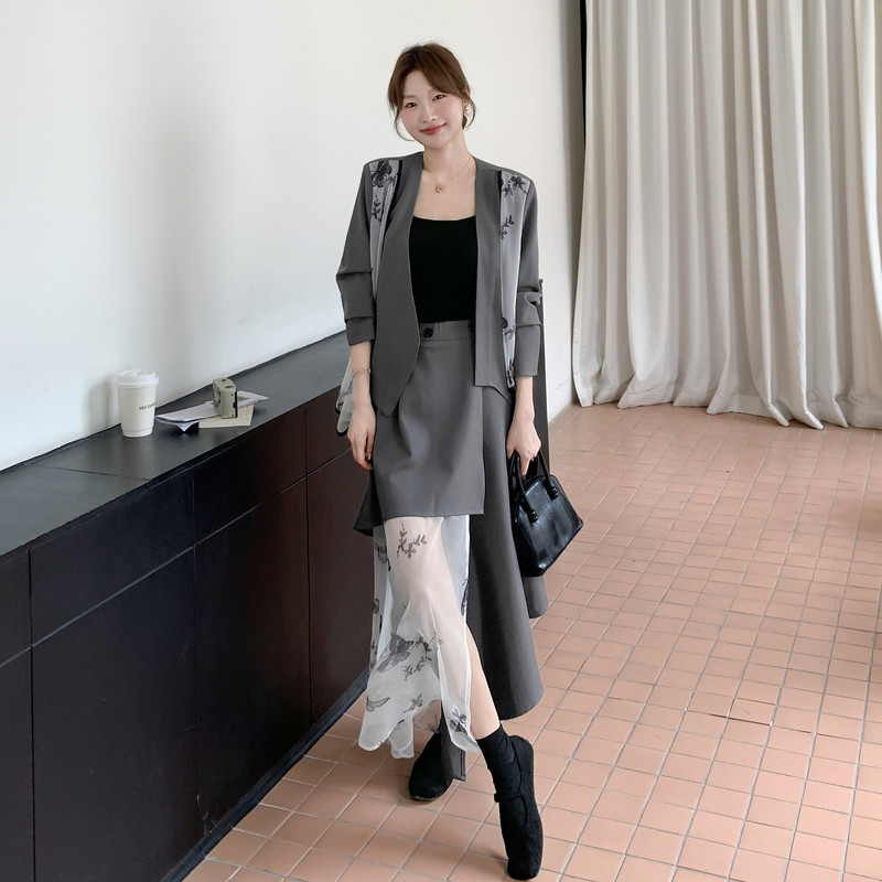 现货新品网纱印花拼接两件套装裙2C230-7806-P175-K258,女装套装/套裙,2C230