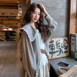 春季韩版拼蕾丝娃娃领双拉链开衫女宽松减龄休闲短款外套，女装短外套，2C159