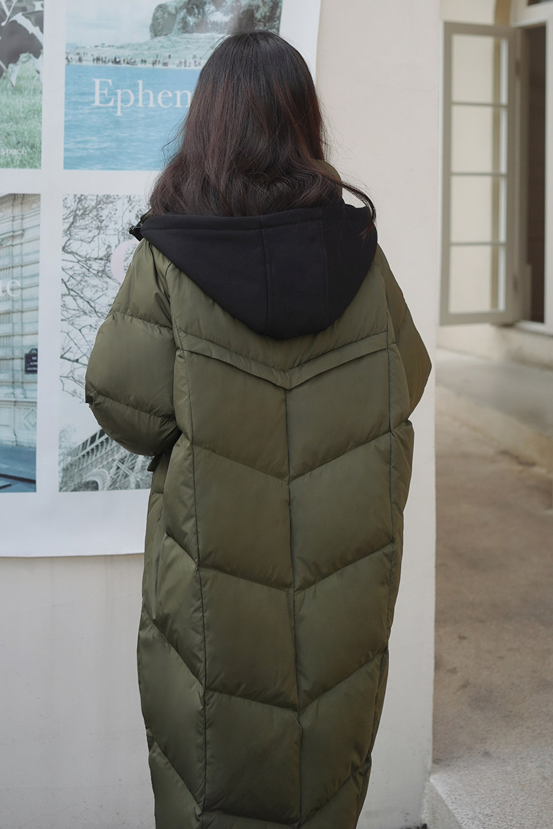 【现货】设计感时髦拼色连帽军绿色保暖羽绒服088-8885p295控458,女装羽绒服,2C088