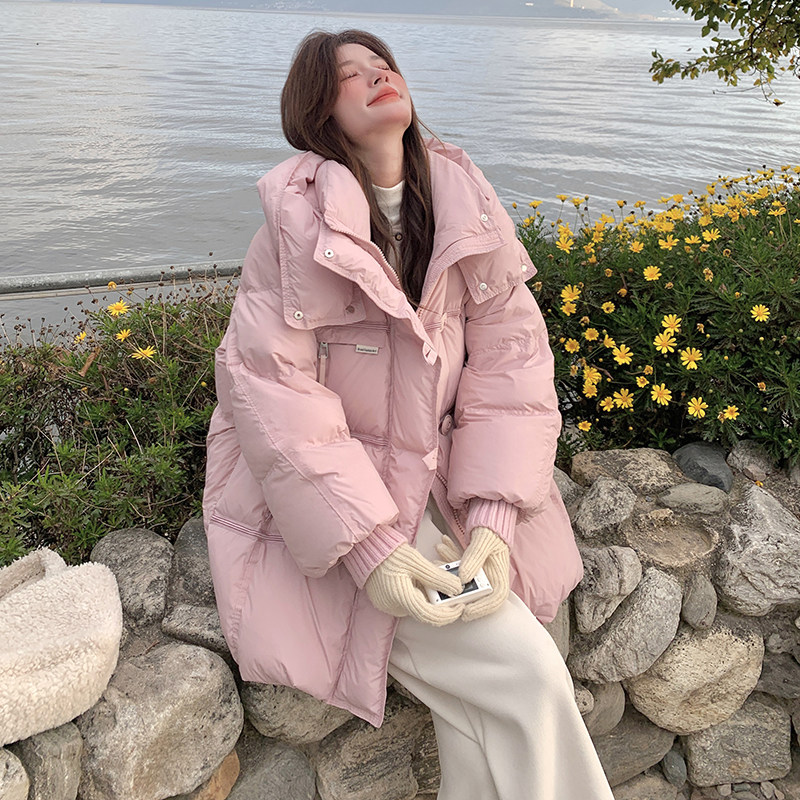 羽绒服女冬韩系中长款2024冬新款时尚超好看连帽韩系外套小个子厚,女装羽绒服,2C113
