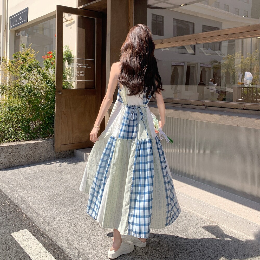 海妖风中长裙拼接小清新吊带长裙时尚韩版夏季连衣裙大码显瘦气质,女装连衣裙,2C233