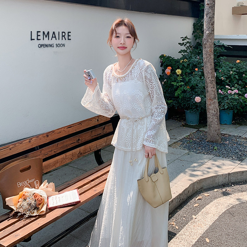 【新品】镂空针织罩衫半身裙两件套配裹胸531-P140-K198,女装连衣裙,2C126