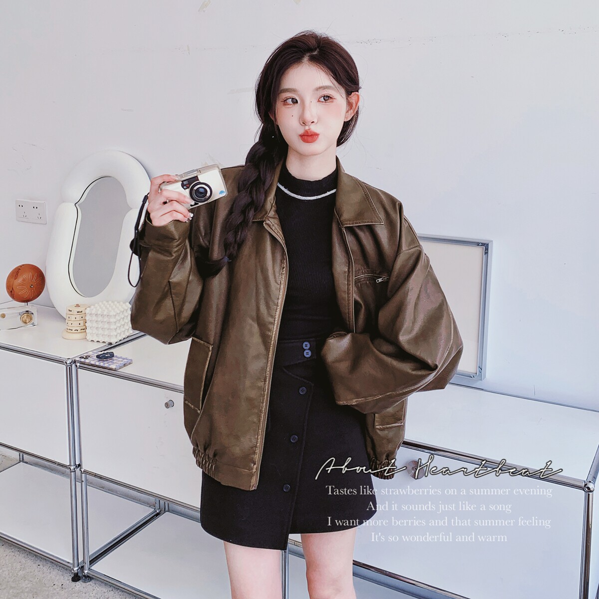 【现货主推】港风oversize翻领皮衣外套6685-P145控198,女装皮衣,2C137