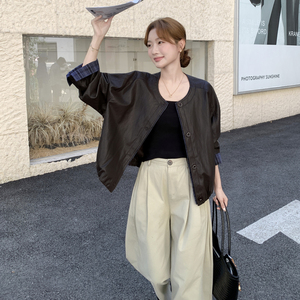高级感咖色皮衣外套女2026新款宽松无领独特超好看PU皮夹克图片