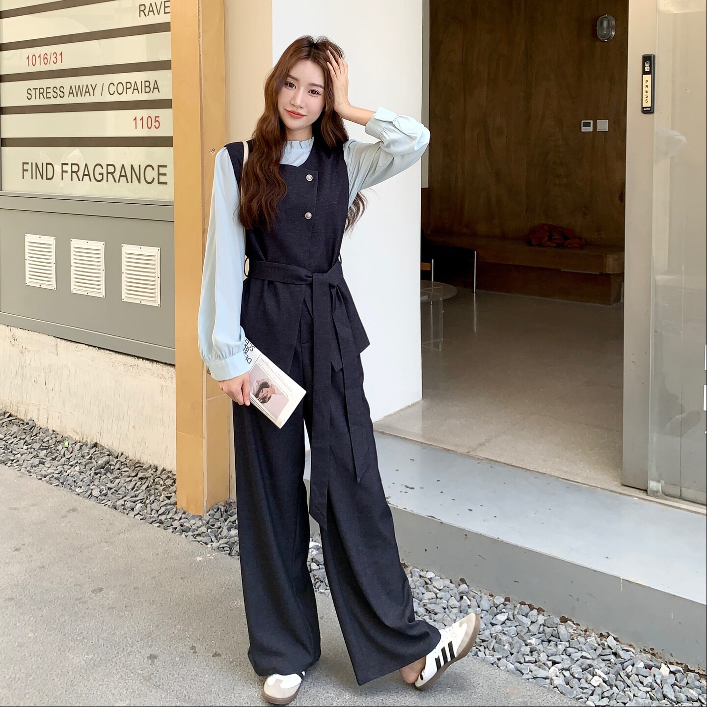轻熟风气质通勤马甲套装女2026秋季新款长袖衬衫显瘦阔腿裤三件套,女装套装/套裙,2C218