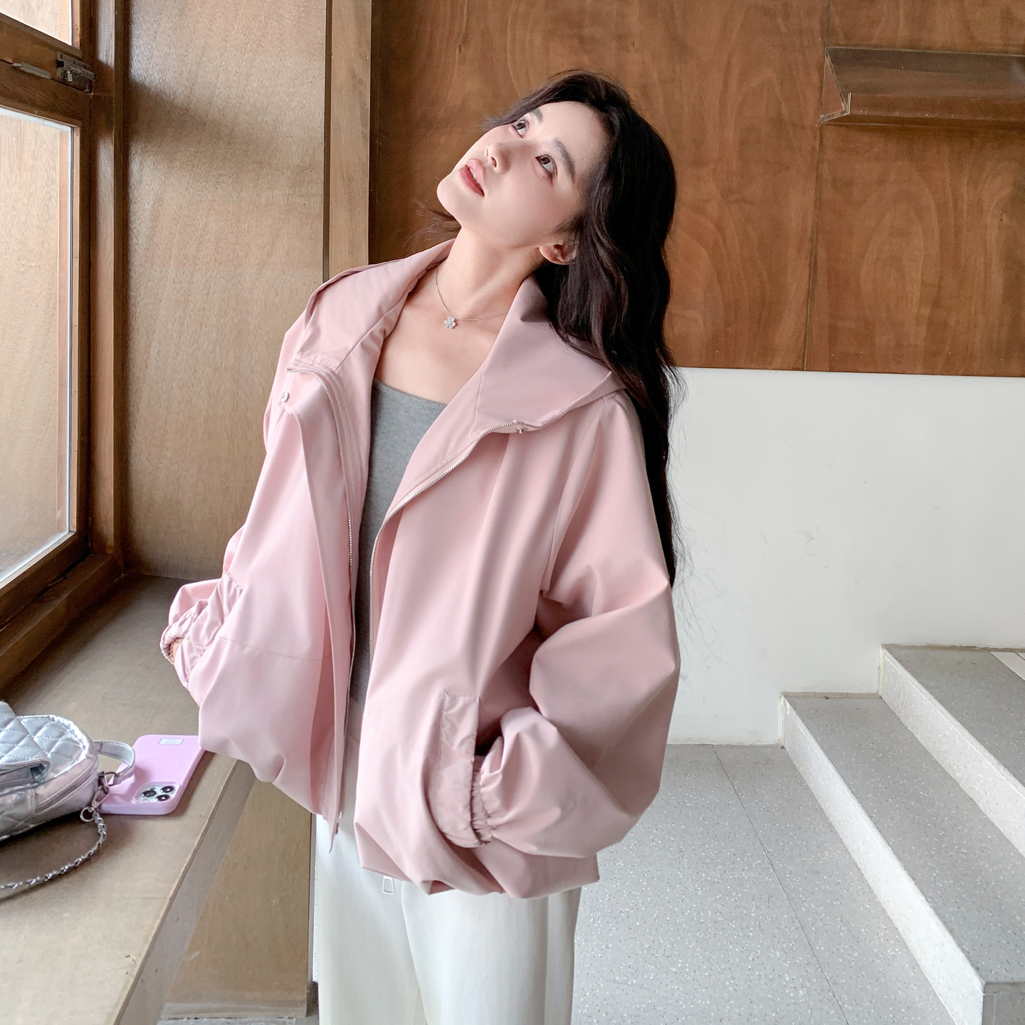 主推新款现货休闲范连帽短外套P150-K248,女装短外套,2B140