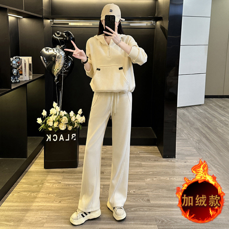 秋冬新款高级感加绒连帽卫衣两件套,女装套装/套裙,2C310