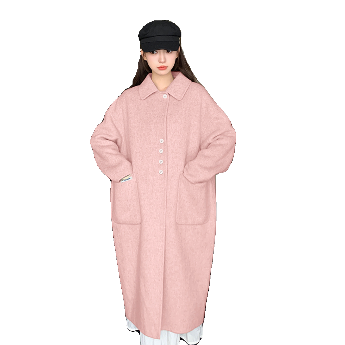 【新款】已出货有买家秀双面羊驼绒混色长毛大衣P260K388,女装毛呢外套,2C333