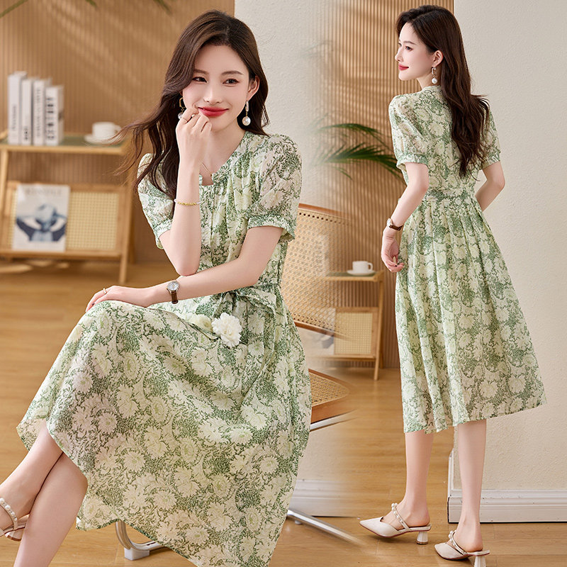 【现货】洋气碎花连衣裙女时尚流行系带收腰1C115-6223-P115-K258,女装连衣裙,吾爱衣