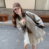 撞色翻领风衣外套女春秋2025新款学院风减龄宽松小个子大衣高级感，女装风衣，2C218