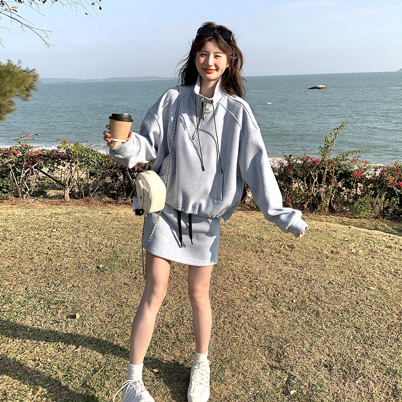 韩版休闲运动卫衣套装裙女2025春秋新款慵懒风减龄半身短裙两件套,女装套装/套裙,2C159