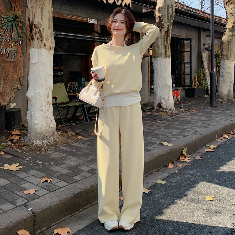 松弛感挂脖假两件上衣阔腿裤两件套套装5862-P155-K218,女装套装/套裙,2C159