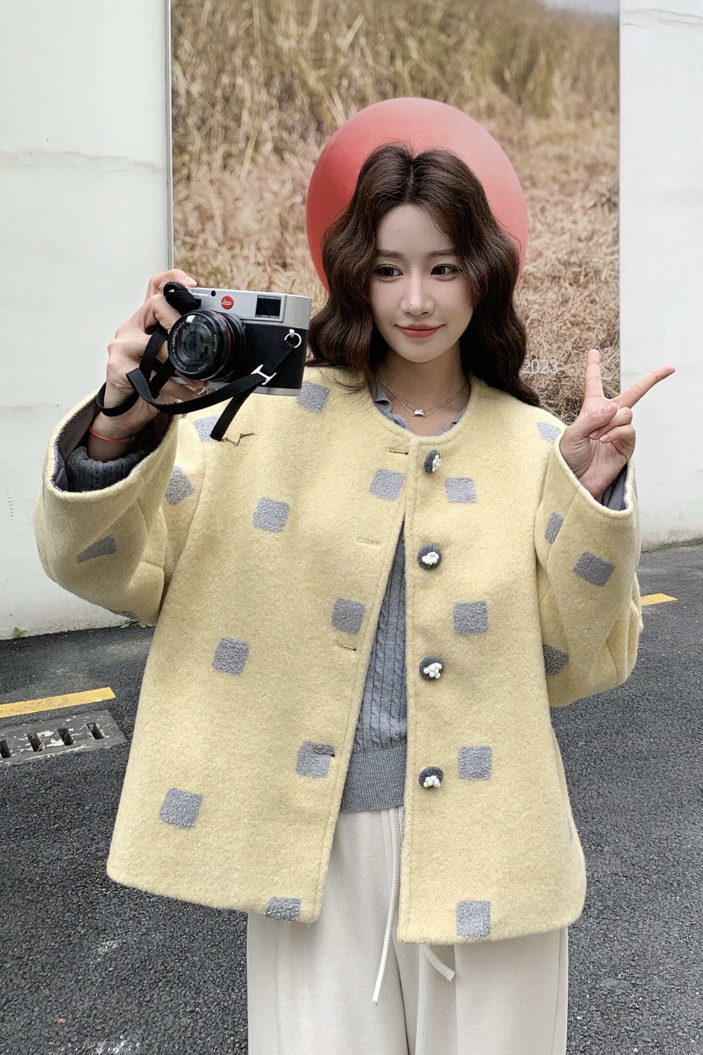 设计感黄色羊羔毛外套女2025冬季新款小个子洋气减龄加厚皮毛一体,女装短外套,2C117