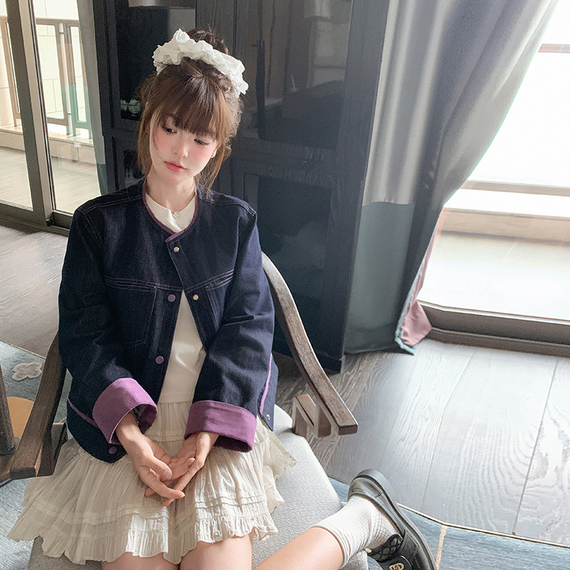 主推现货25秋装新款牛仔外套撞色拼色袖子2D044-709-P125-K188,女装短外套,2D044