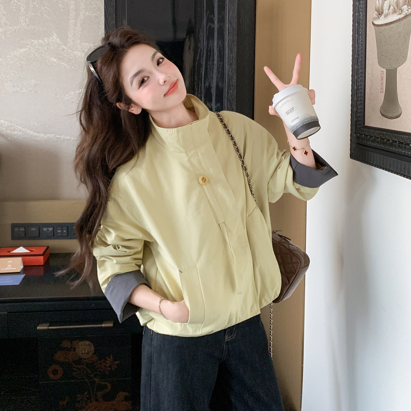 2026春季新款现货拼色百搭短款休闲外套2610-p135-218,女装短外套,2B115