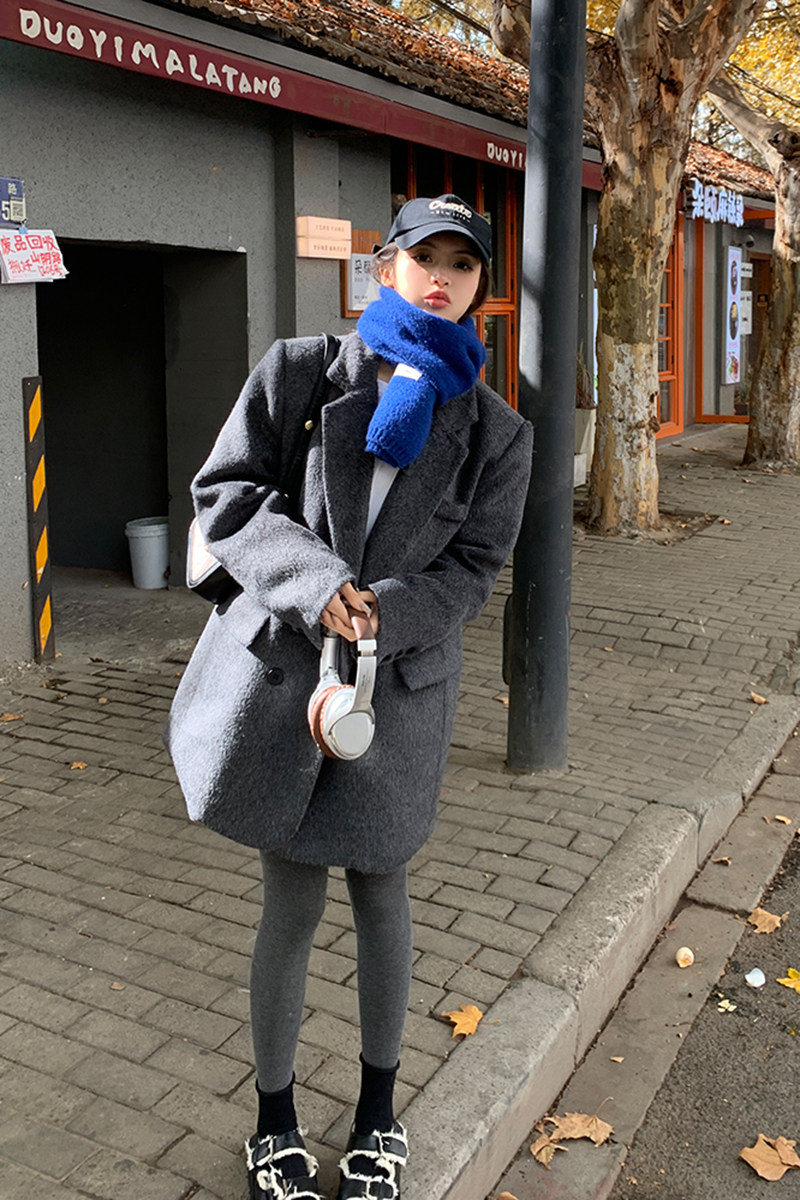 冬季新款，高级感宽松休闲加厚毛呢西装外套2372P185K268,女装西装,2C029