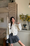 法式提花白色小香风短外套女春秋2025新款韩系小个子机车服爆款，女装短外套，2D146