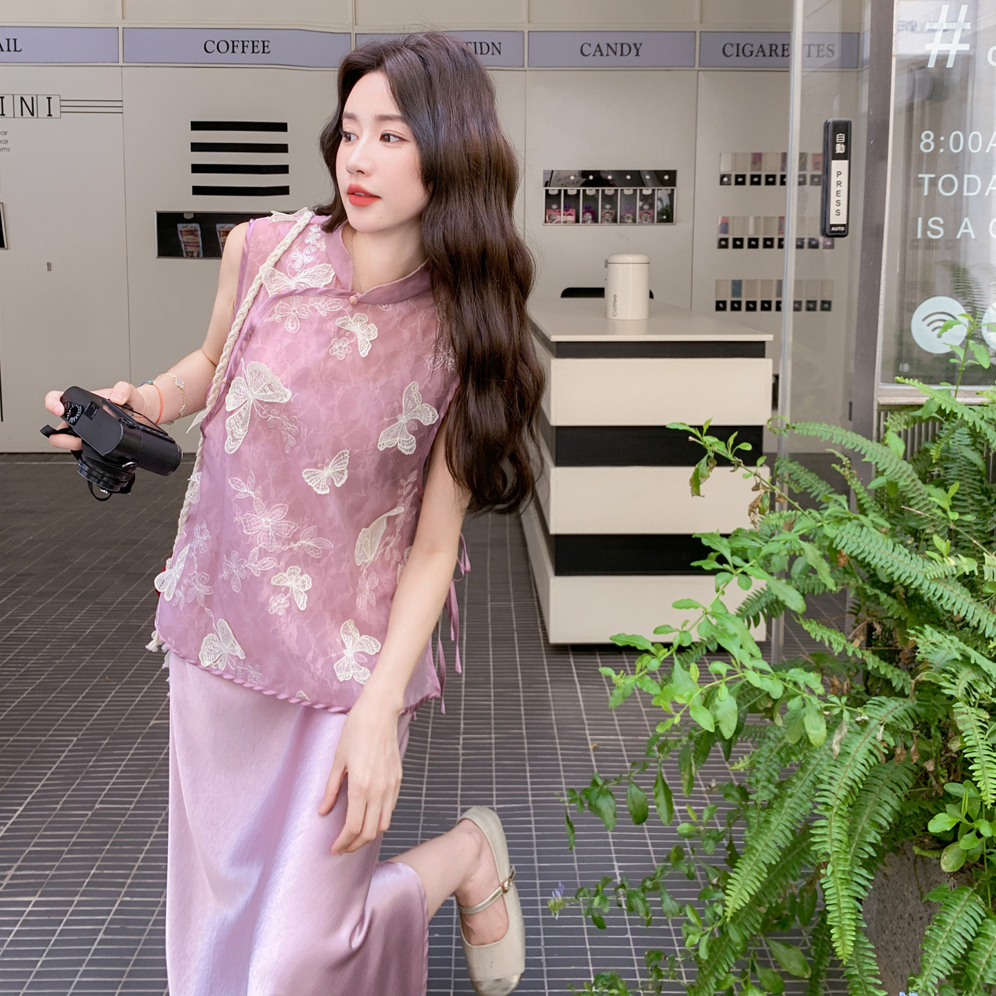 紫色新中式国风复古高级感套装裙女夏季新款气质上衣半身裙两件套,女装套装/套裙,2C266