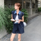 现货夏装新款25气质牛仔三件套拼色短裤套装2D044-766-P145-K225，女装套装/套裙，衣珂纱朗
