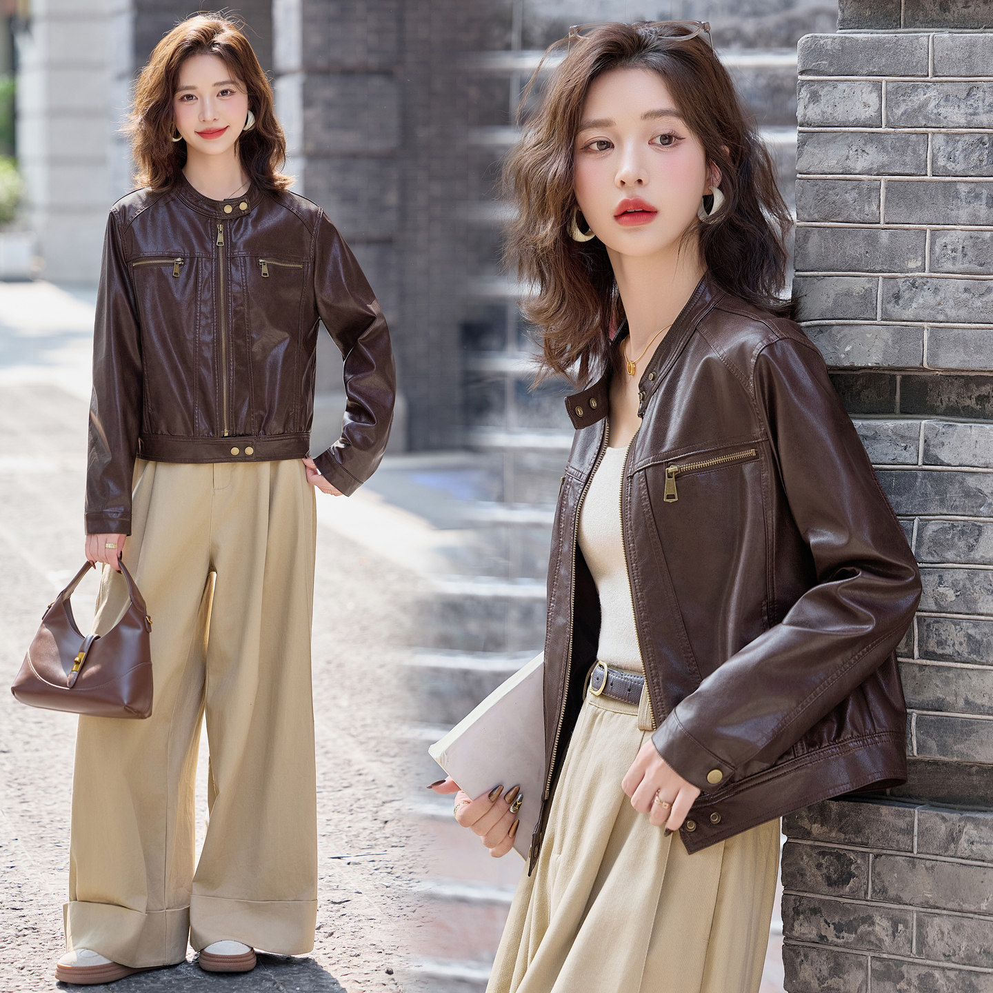 新品现货设计感皮衣外套女短款百搭皮夹克1C115-8111-P120-K228,女装皮衣,吾爱衣