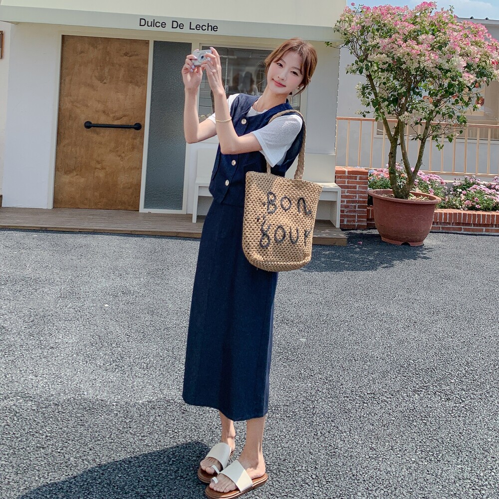 INS风老钱风慵懒风时尚套装夏季宽松学院风肯豆风显瘦气质牛仔图片
