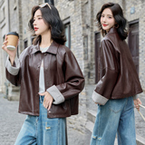 小个子韩系休闲皮衣外套女2025春秋新款时尚百搭显瘦长袖夹克上衣，女装皮衣，英标秀（1C119）