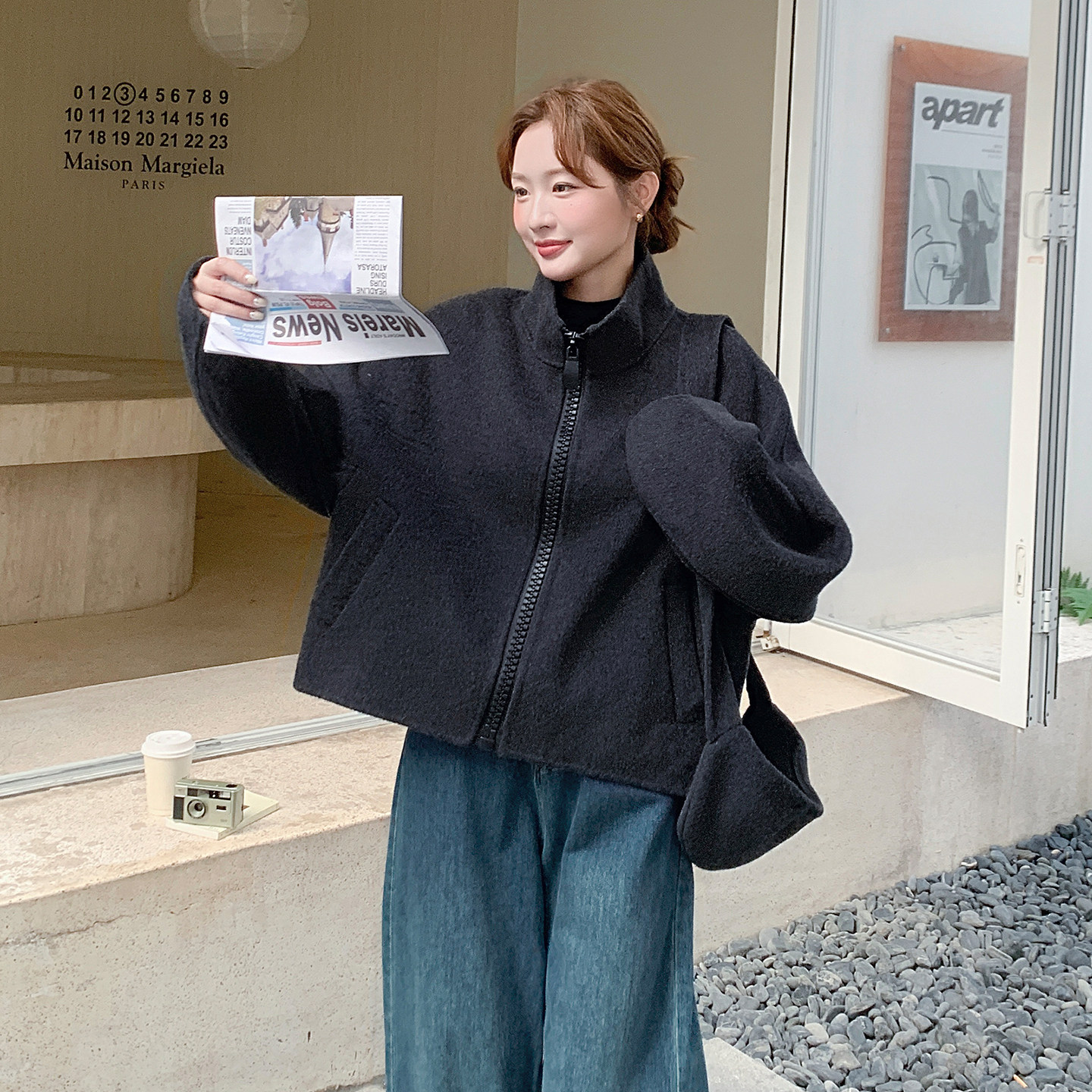 2B1142120P230K320甜美立领休闲宽松短款羊绒大衣韩版学院风女装,女装毛呢外套,2B114