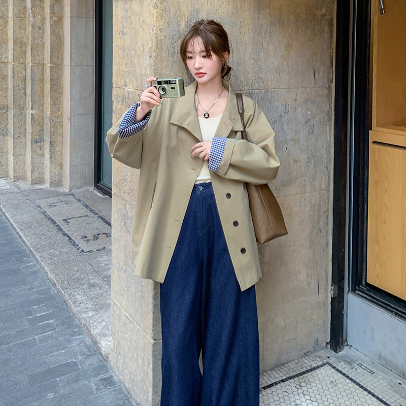 炸街风衣纯色上衣法式中长款短款秋季外套立领韩版春秋显瘦气质图片