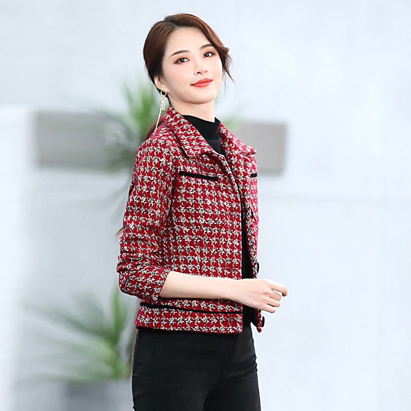 2025春新款小香风千鸟格收腰时尚小外套,女装短外套,乐衣轩