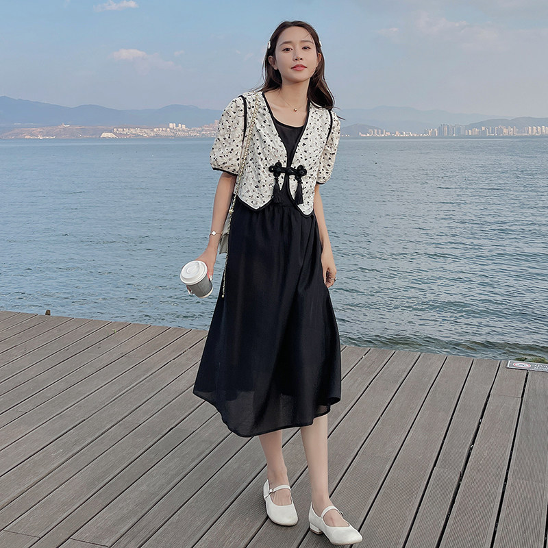 新款风黑色假两件连衣裙7910-P115K168,女装连衣裙,2B080
