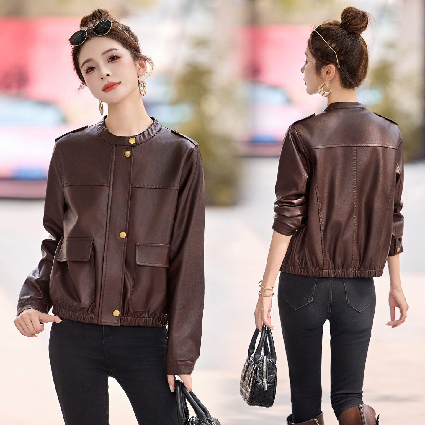 新品现货时髦百搭皮衣女短款修身皮夹克1C115-A2503-P125-K258,女装皮衣,吾爱衣