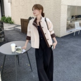 小个子撞色休闲短外套女2025秋季韩系减龄简约大方立领工装上衣潮，女装短外套，2C218