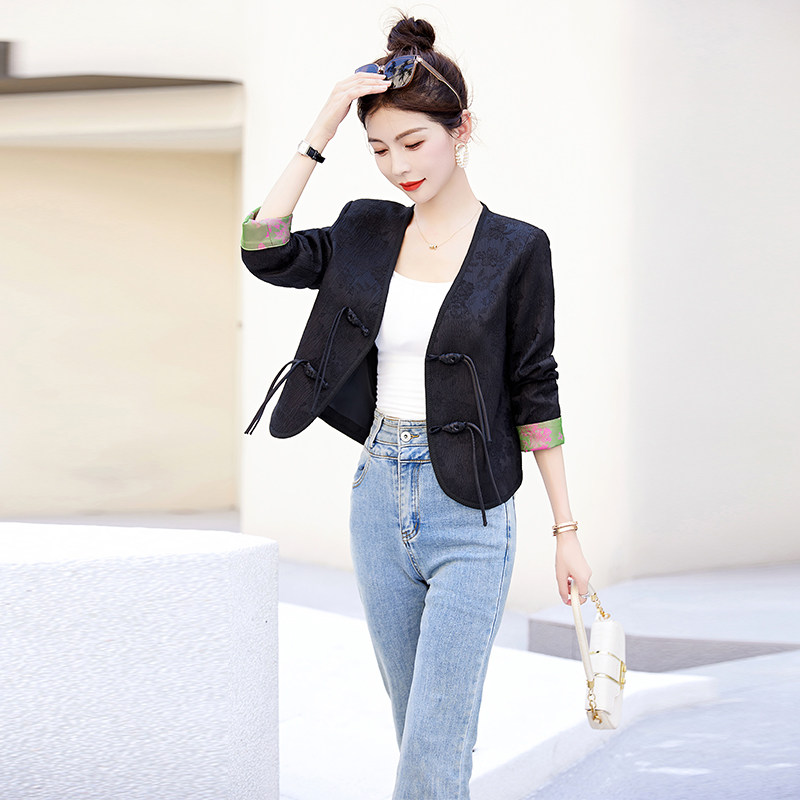 高品质现货！新中式外套女短款2025年秋季盘扣洋气显瘦，女装短外套，吾爱衣,女装短外套,吾爱衣