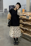 假两件卫衣连衣裙女早春装2025年新款小众设计感宽松碎花拼接长裙，女装连衣裙，2D043