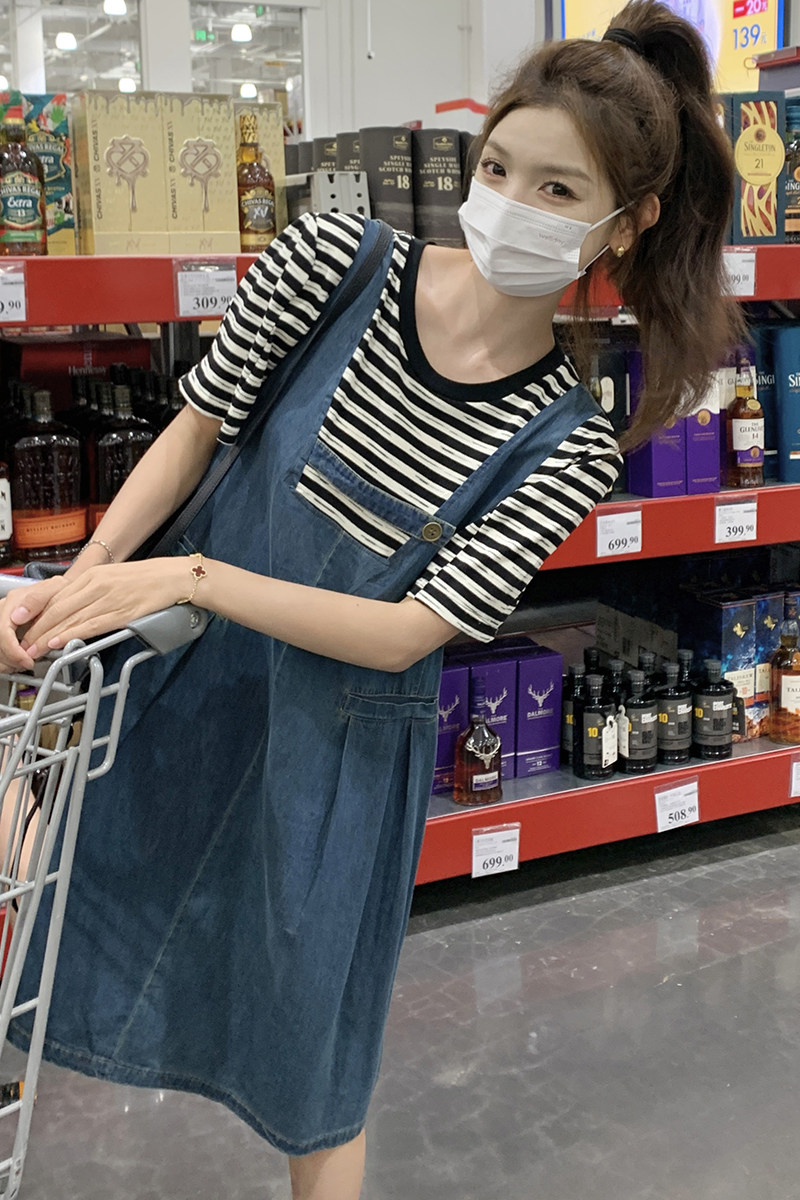 蓝色小个子时尚减龄假两件连衣裙女2023夏新款法式温柔风显瘦裙子,女装连衣裙,2C299