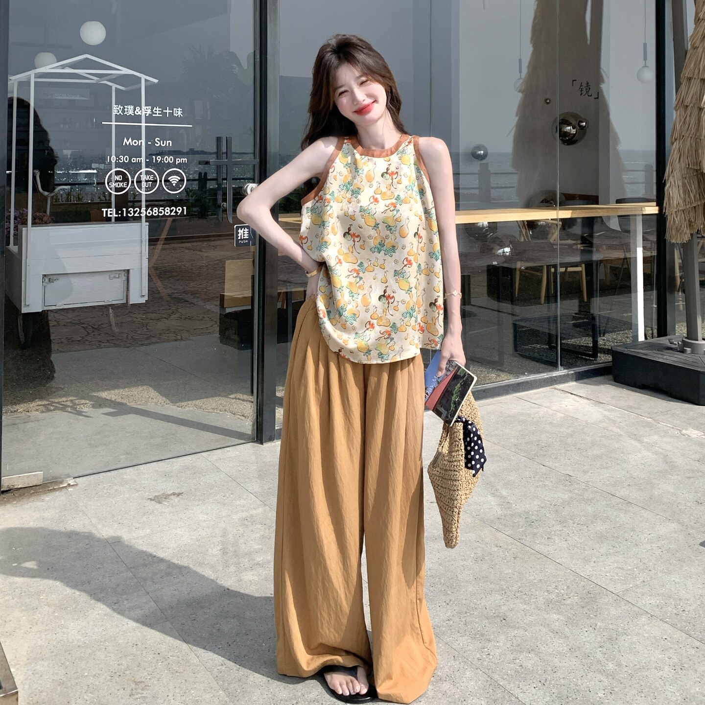 巨好看印花背心阔腿裤套装女夏季减龄休闲气质一整套ootd穿搭,女装套装/套裙,2C166