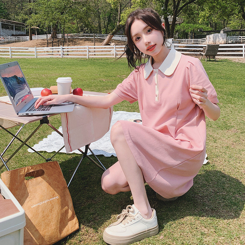 主推数据好2023学院风粉色小个子POLO连衣裙9336-P95K148,女装连衣裙,2C069
