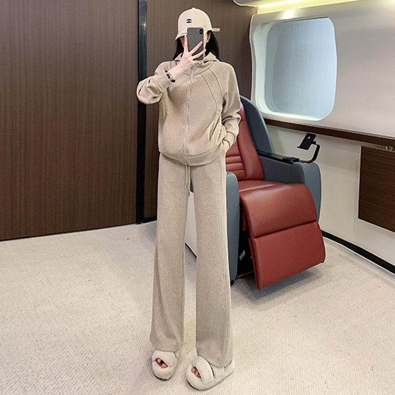 女秋冬季新款连帽开衫卫衣阔腿裤套装,女装套装/套裙,2C310