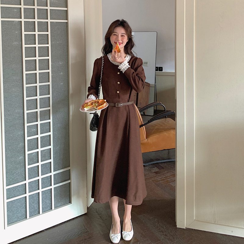 法式复古赫本小香风连衣裙女2025春秋季新款韩版收腰显瘦气质长裙,女装连衣裙,2C098