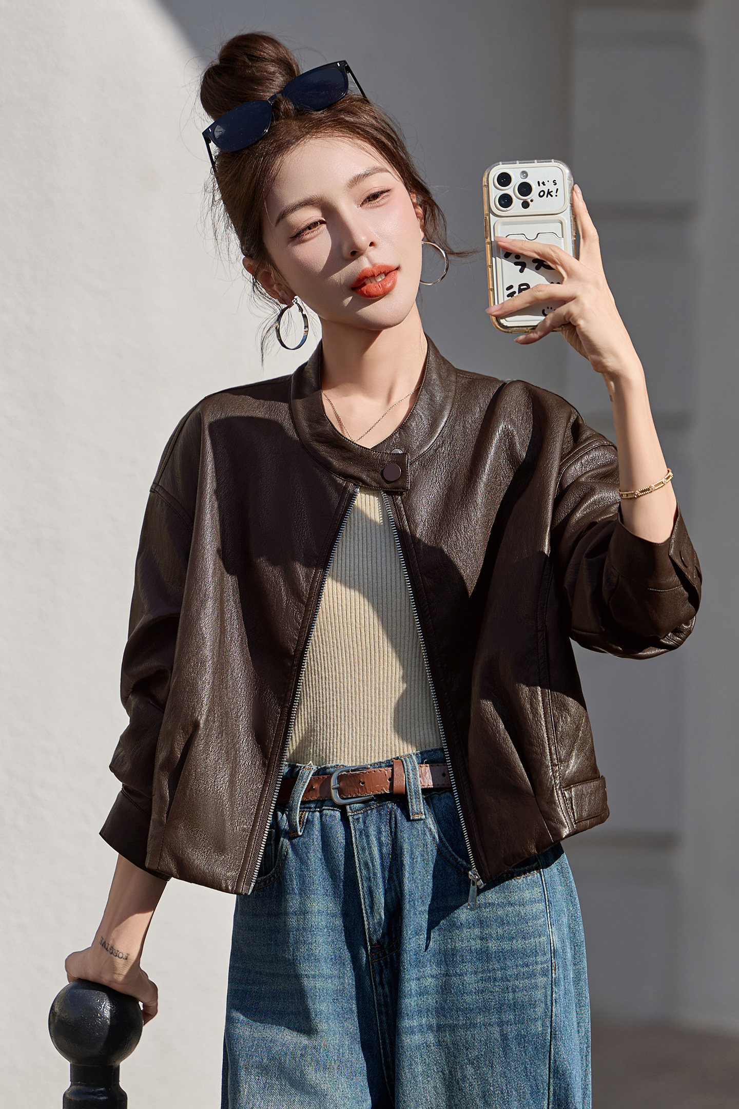 已出货春装新品小皮衣外套女短款圆领韩版时尚气质显瘦机车服潮,女装皮衣,吾爱衣